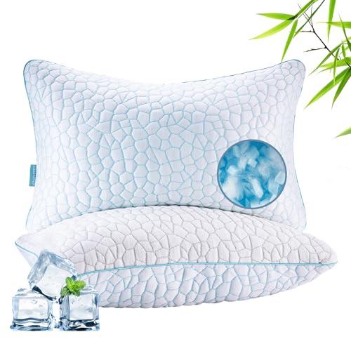 Luxe Linen Reversible Soft & Cooling Bed Pillow for Sleeping Set of 2, Queen Cozy Bamboo Rayon Pillow for Side, Back & Stomach Sleepers, PE Cooling Adjustable Shredded Memory Foam Pillows 20"x30" 