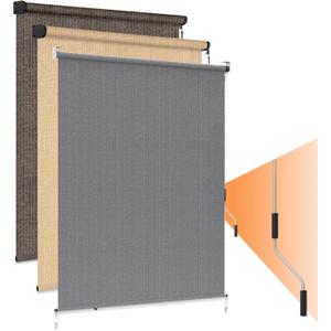 HOMEDEMO Outdoor Roller Shades for Patio, 7'W x 8' H(WxH) Grey Roll up Shade for Outside Sun Roller Shade Cloth Roll Blinds Cordless Waterproof for Porch Gazebo Pergola Balcony Backyard