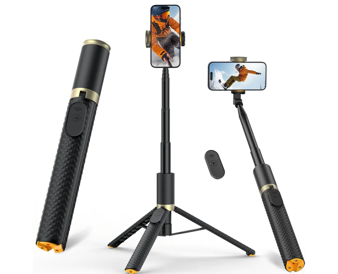 Phone Tripod & Selfie Stick with Remote, Portable, Lightweight for Video Recording Vlog, Extendable Travel Tripod Stand Compatible with iPhone Android, Black, 62"