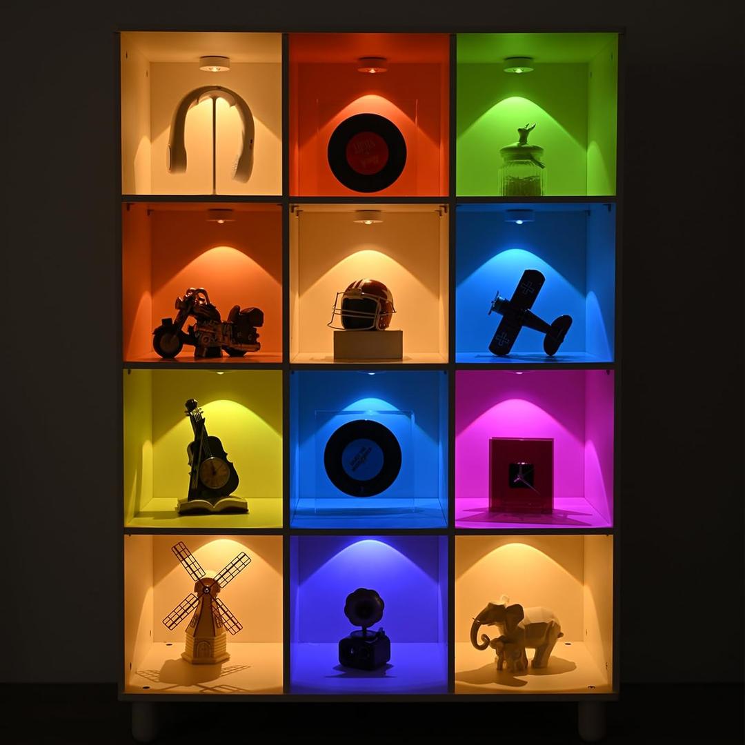 Yuewilai LED Closet Lights Wireless Puck Light, Color Changing Under Cabinet Light with Dimmer and Timer, USB Rechargeable Puck Lights Magnet Stick On Lights for Kitchen Cabinets Closets (3 Pack)