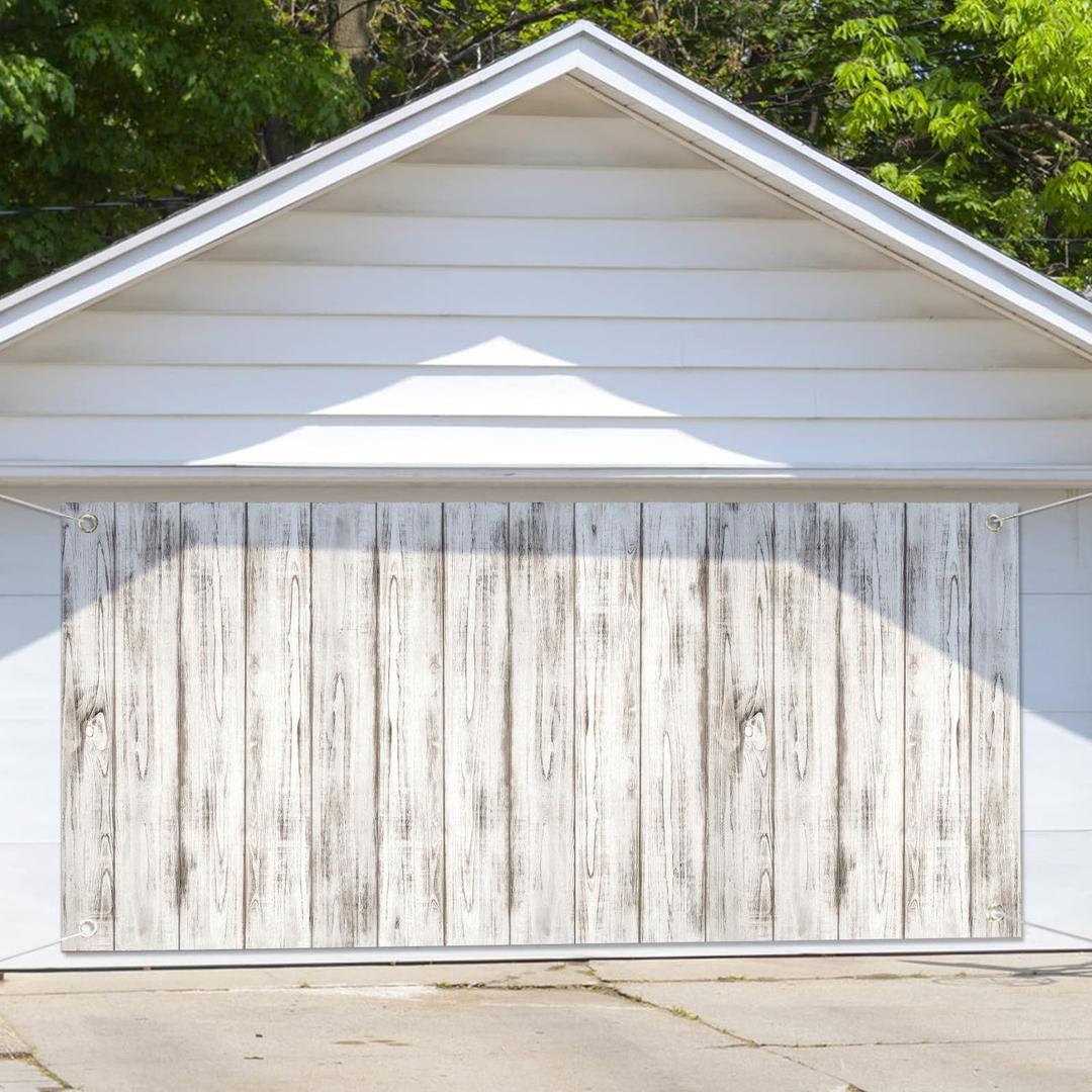 Vintage Wood Garage Door Backdrop, Rustic White Wooden Board Wall Banner 6 x 13 ft Farmhouse Wood Floor Background for Birthday Party Supplies Decor