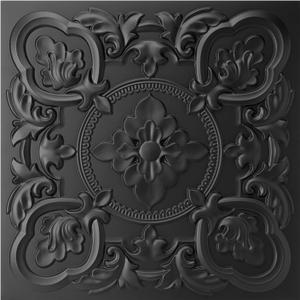 Art3dwallpanels 12 Pack Drop Ceiling Tiles, 24 x 24 Inch High Grade PVC 3D Wall Panels Vintage Flower Pattern for Interior Wall Decor, Fire Rated, Waterproof, Black