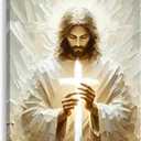 2D No Texture Jesus Canvas Wall Art with Holding Cross, Cross Paint Stripe Painting Poster, Christian Wall Decor, Jesus Picture for Wall Living Room Church Bedroom Home Decoration 12*18 in (Stretched Canvas on A Wooden Frame)