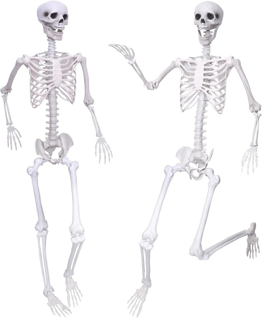 2PCS Skeletons Halloween Decorations,5.9Ft Life Size Skeletons with Movable Joints,Full Body Plastic Human Adult Skeletons for Halloween Indoor Outdoor Haunted House Decor