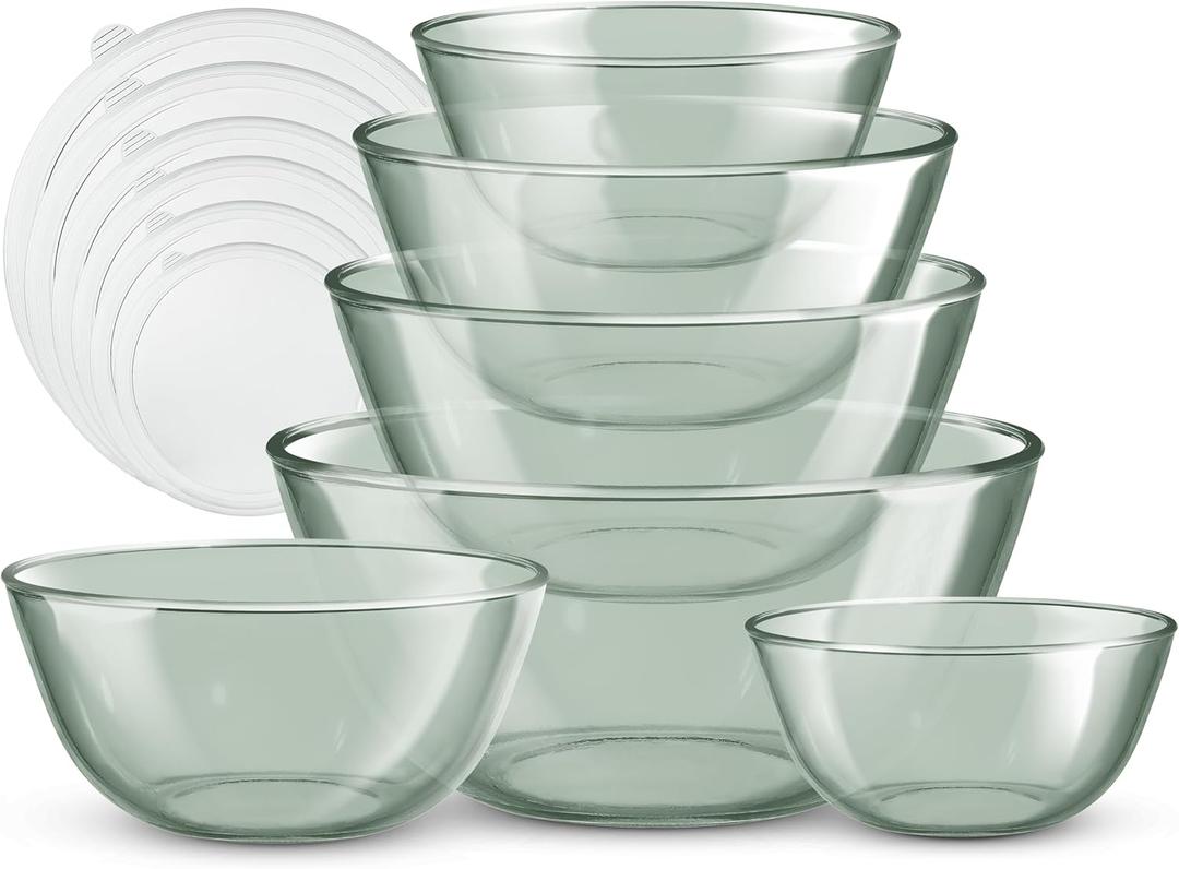 COOK WITH COLOR 12 Pc Glass Mixing Bowl Set with Lids  Borosilicate Glass Nesting Bowls for Cooking, Baking and Meal Prep, Colored Green