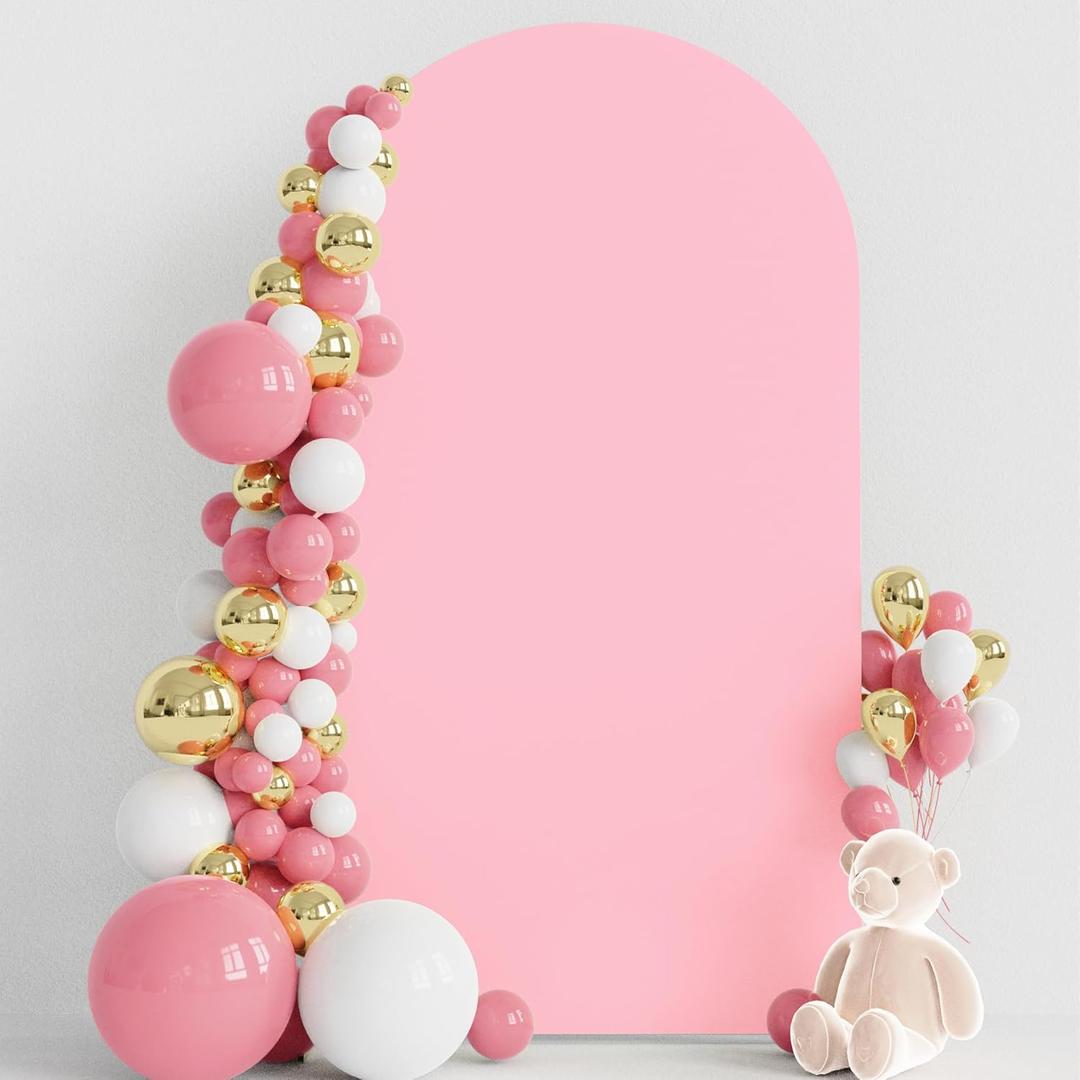 Wokceer 7.2FT Wedding Arch Backdrop Cover Spandex Fitted Pink Arch Covers Round Top Chiara Arches Backdrop Cover for Wedding Birthday Party Baby Shower Ceremony Banquet Decoration