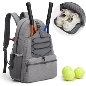 G4Free Tennis Bag, Tennis Backpack for Women Men, Large Pickleball Bag, Holds 4 Rackets with Shoe (Grey)