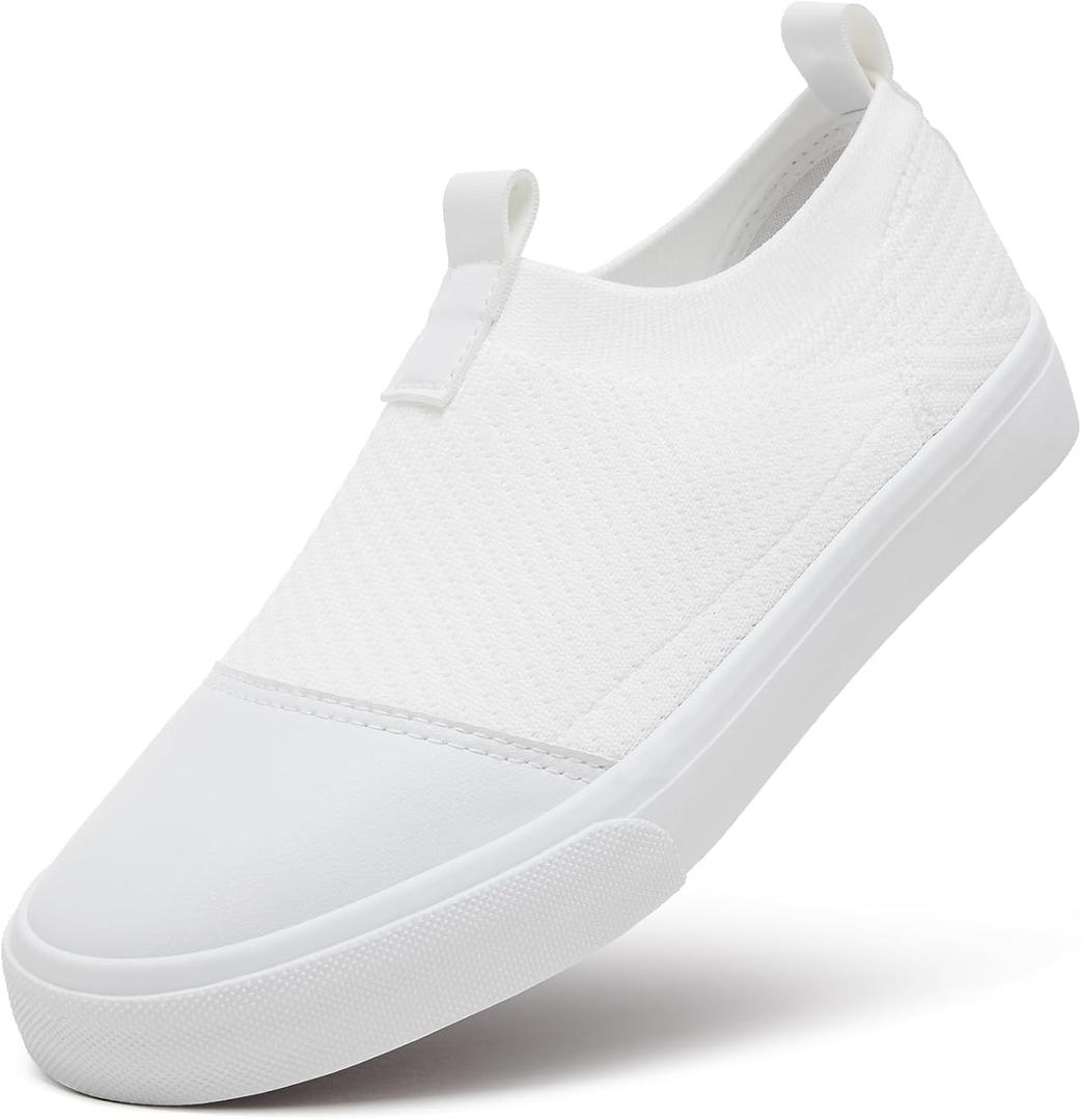XRH Women's White Slip On Sneakers,Non Slip Women Fashion Work Shoes,Low top Casual ShoesWhite,US9