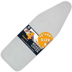 Ironing Board Cover and Pad with Standart Size 15x49, Adjustable Elastic Edge Fit, Extra Thick Padding, Heat Reflective, Non Stick Scorch and Stain Resistant, Easy Installation