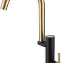 Black and Gold Bathroom Faucet High Arc with Temperature Display, Commercial Single Handle Kitchen Sink Faucet, 1 Hole Bar Sink Faucet, Solid Brass and Stainless Steel