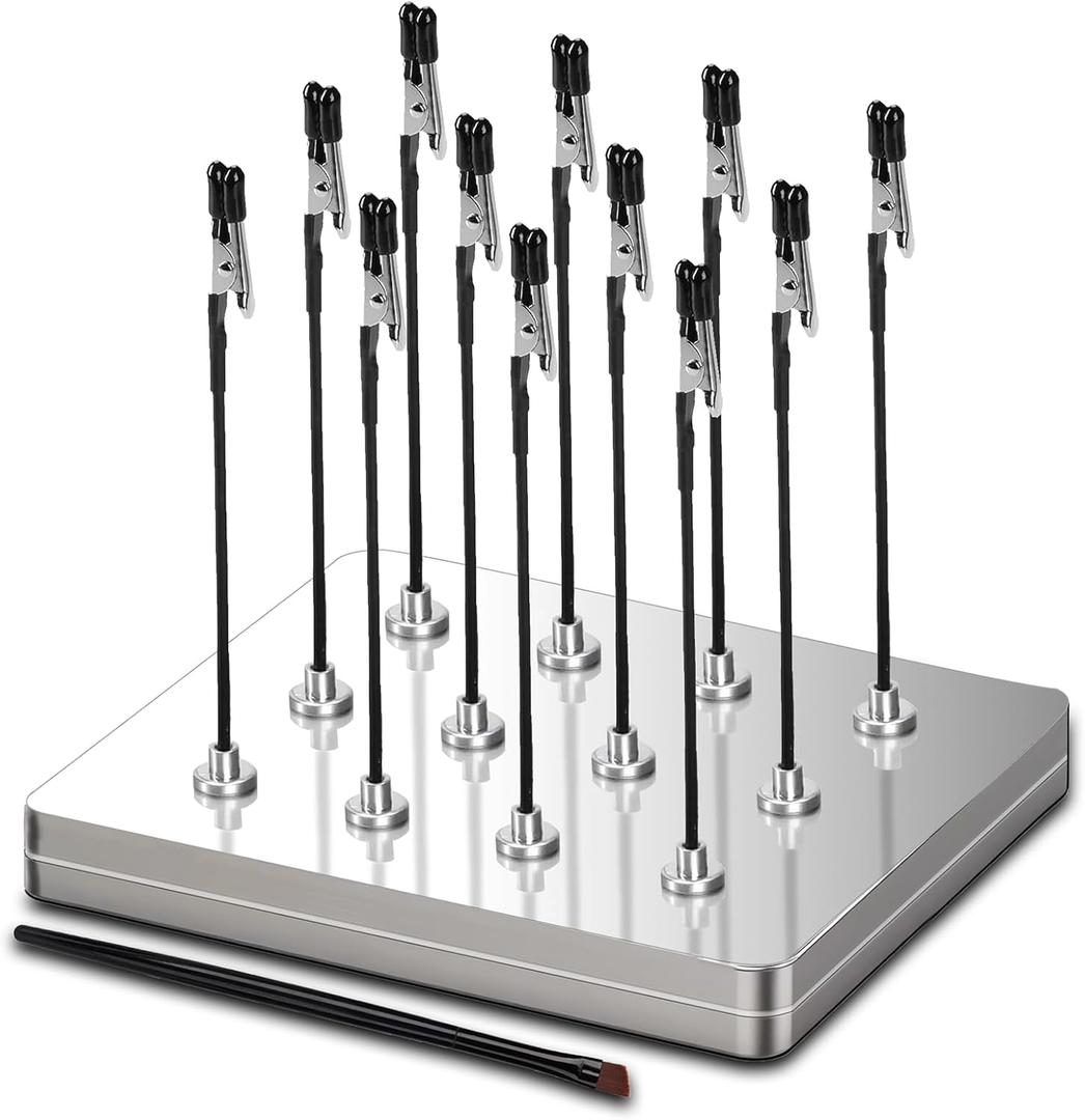 Magnetic Helping Hands for Soldering - All-in-One Station with 12 Flexible Clips, Steel Box & Brush - Ideal for Soldering, Model Painting, PCB Holder (Silver)