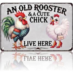Chicken Lover Gift Idea - Humorous Metal Coop Sign, Farm Animal Tin Art for Home, Kitchen, Garden, 8x12 Inch Vintage Style Decorative Plaque with Holes