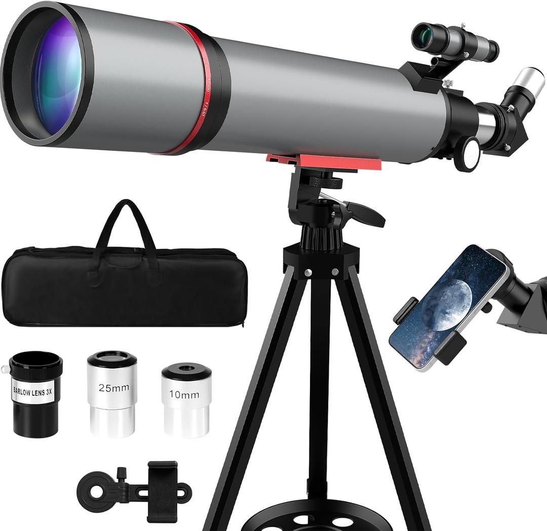 Telescope for Adults & Kids - 90mm Aperture 600mm Refractor High Powered Telescope for Beginners - Portable Astronomy Telescopes with Phone Adapter Tripod Carry Bag Gifts for Men (Gray/Black)