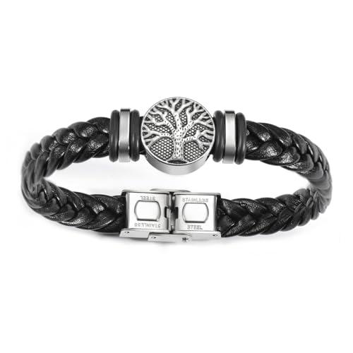 Dreamtimes Yggdrasil World Tree of Life Bracelet Mens Leather Bracelet Braided Religious Mens Cuff Bracelets Alloy Viking Cuff Bangle for Women Men Father's Day Jewelry (Black)