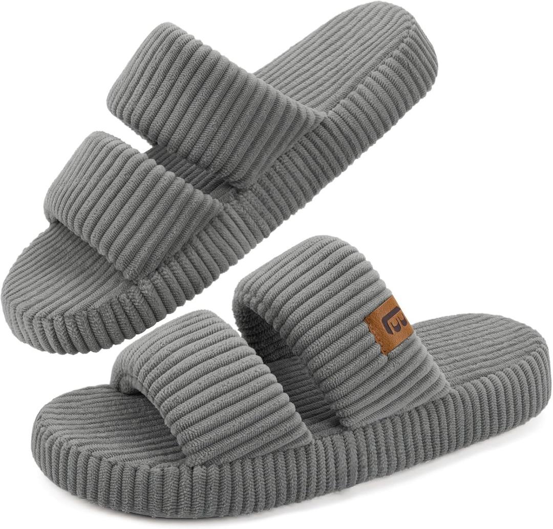 LongBay Slippers for Women Memory Foam Open Toe Slide Indoor House Shoes Slip On Bedroom Comfy Gift (M) US 7-8