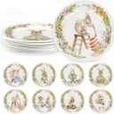 8 Pcs Easter Bunny Salad Plates 8 Inch Dessert Assorted Designs Multicolored Ceramic-like Plates Bunny Dinnerware for Easter Gift, Salad, Appetizer
