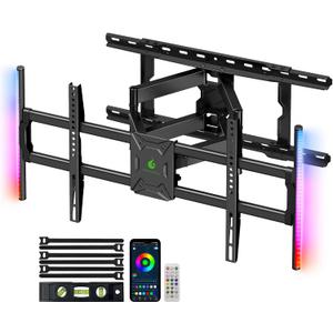 Greenstell TV Mount with LED Lights, TV Wall Mount for 47-84 Inch TVs, Full Motion Bracket with Dual Articulating Arms, Swivel, Tilt, Extension, Max VESA 600x400mm, Holds up to 132lbs