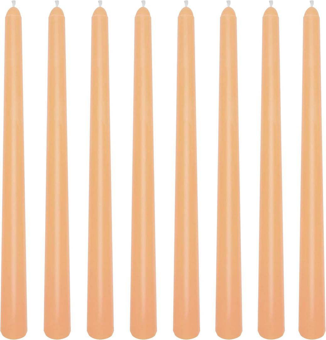8 Pack 10 Inch Light-Orange Smooth Taper Candle Set, 7/8 Inch Unscented Driples Candlesticks for Home Decoration, 6-7 Hours Burn