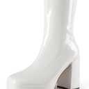 DREAM PAIRS Women's Mid Calf Gogo Boots Platform High Chunky Block Heel Square Toe Ankle Boots (9, White-pat)