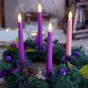 FPOO Advent Candles, 4 Packs Flameless Taper Candles Battery Operated with Remote Timer, 3 Purple and 1 Pink candlesicks for Advent Wreath Décor