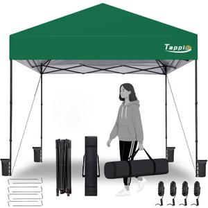 Portable 10x10 Pop Up Canopy Tent, Only 26 Lbs, Outdoor Instant Canopy Patio Gazebo Event Tent Shelter with 8 Stakes, 4 Ropes, 4 Sandbags and 1 Handbag for Camping Party Beach Fishing, Green