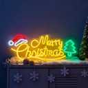 Merry Christmas LED Neon Sign, Dimmable Merry Xmas Decorative Light Holiday Theme Decor for Living Room Bedroom Party Pub Home Wall Table Festive Vibe Light Up Letters Sign, 17 x 7.2 In