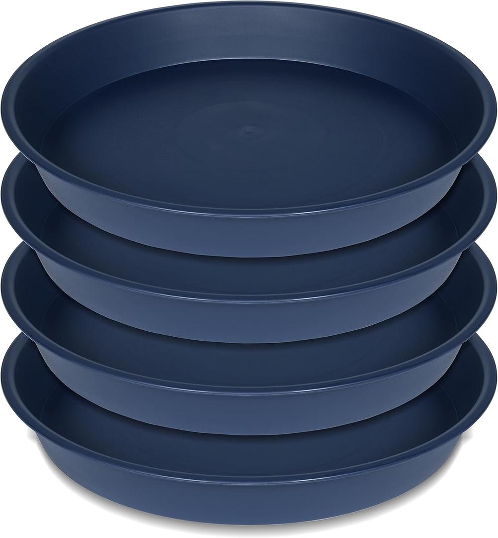 4 Pack of 16 inch Plant Saucer, Heavy Duty Round Plant Trays for Pots, Bird Bath Bowls, Plastic Plant Water Tray, Flower Plant Saucers for Indoors (16", Blue)