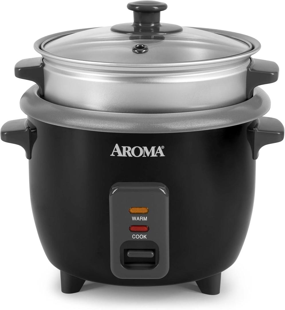 Aroma Housewares ARC-363-1NGB 3 Uncooked/6 Cups Cooked Rice Cooker, Steamer, Multicooker, 2-6 cups, Black