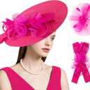dressfan Wide Brim Fascinator Derby Hats for Women,20s Detachable Flower Hat with Headband for Derby Church Wedding Tea Party (Purple)