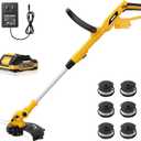 EWORK 20V 12-Inch Electric String Trimmer Cordless, 2.0Ah Battery Powered Weed Eater, 2 in 1 Trimmer and Edger with Auto Line Feed, Electric Weed Wacker for Lawn, Garden, Yard, etc (Yellow)