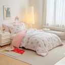 Joyreap Twin Size Comforter Set for Girls, Floral Pink n White Design, 3pcs Microfiber Princess Bedding Comforter Set for All Season, 68x88 inches