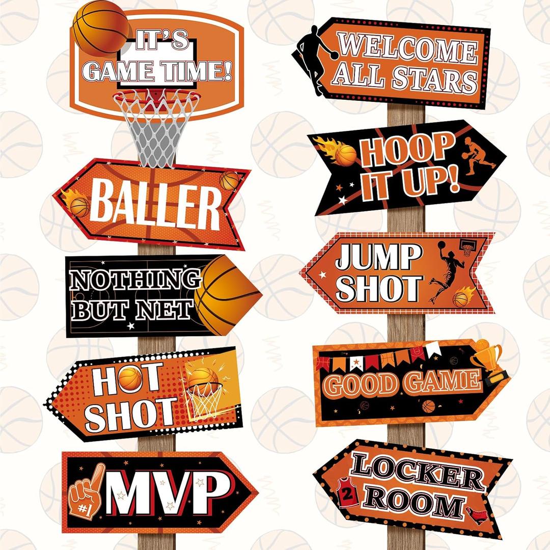 Hooqict 20 Pieces Basketball Party Decorations Basketball Party Sign Basketball Themed Party Directional Signs Welcome Sign for Basketball Party Supplies Boys Sports Birthday Party Decorations