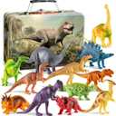PLAYVIBE Dinosaur Toys for Kids 3-5  12 Realistic Small Dinosaur Figures with Metal Storage Box, Soft Dino Toy for Boys & Girls 5-7 Years Old  Toddler Boy, Animal Dino Toys