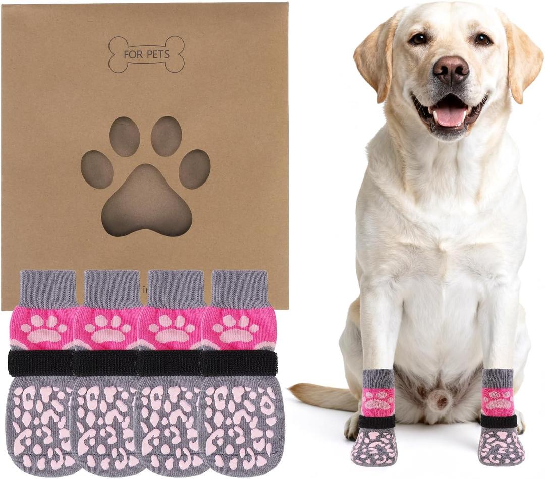 KOOLTAIL Dog Socks Shoes for Hot Pavement, Breathable & Warm Winter Dog Booties to Prevent Licking Paws for Small Medium Large Senior Dogs,Non Slip Grippy Pet Boots & Paw Protectors for Hardwood Floor (Small(4 Pack), Pink+Grey)