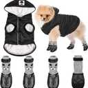 Hooded Dog Coat and Dog Cat Boots Shoes Socks Stylish Puppy Clothes Pet Jacket Waterproof Pet Shoes for Small Puppy (Black, S)