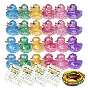 Sezua 48 Packs Glitter Rubber Ducks in Bulk, Easter Basket Stuffers, Party Favors for Bath Beach Pool, Ducks for Hiding on Cruise, Colorful Squishy Mini Tiny Duck with Positive Card