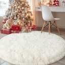 Round White Rug for Bedroom, 4 ft Circle Area Rugs for Living Room, Soft Fluffy Shag Carpet for Teen Girls Boys Nursery Room Dorm Home Decor Aesthetic
