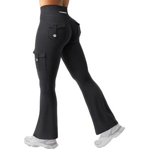 Women Workout Flare Leggings with Pockets Hidden Scrunch High Waisted Cargo Gym Yoga No Front Seam Leggings
Size: X-Large