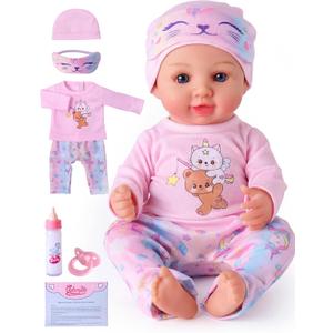BABESIDE 12 Inch Baby Doll, Realistic Full Vinyl Baby Doll Set with Accessories, Small Baby Doll Toys for Girls 3+, Pretend Play Baby Dolls with Bottle, Ideal for Birthday, Pretend Play, Christmas
