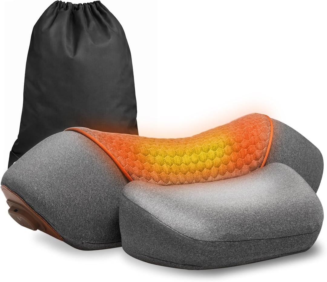 3-in-1 Neck Massager Pillow for Pain Relief Deep Tissue with Heat, Cordless & Rechargeable Massager with Traction for Neck Hump & Shoulder Comfort, Memory Foam Pillow (Dark Gray) (Dark Gray)