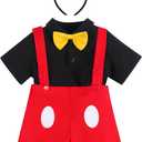 IBTOM CASTLE Gentleman First Birthday Cake Smash Outfits for Baby Boys Formal Suit Bowtie Bib Pants Ears Halloween Set (18-24 Months, Red+balck)
