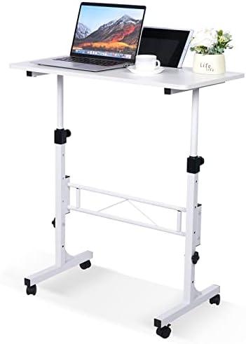 KLSMYHOKI Portable Standing Desk Adjustable Height, Small Computer, Laptop, Mobile Stand Up Rolling Desk with Wheels, Table for Home Office, 16"x31.5" Height 27"-43.5", White