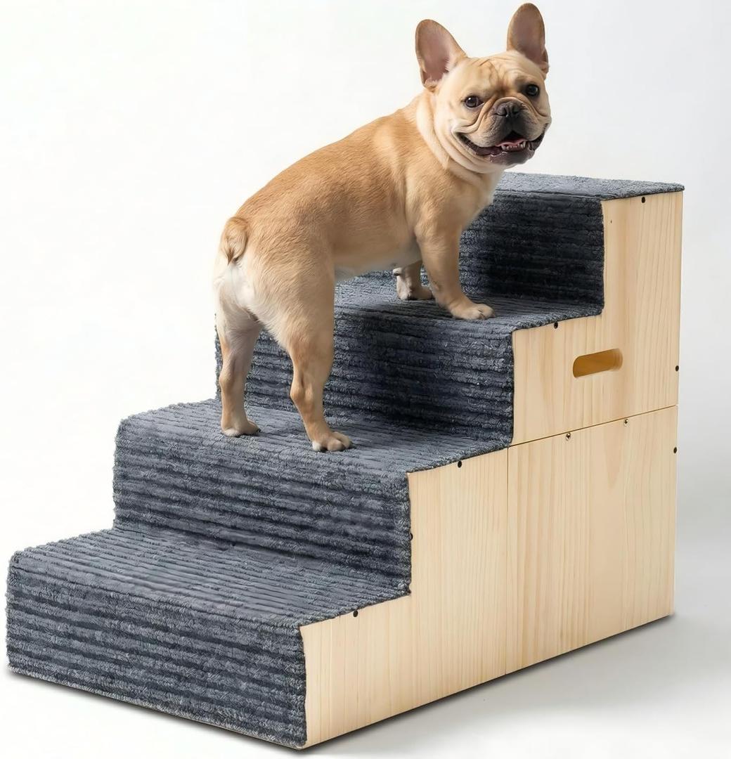 Wooden Dog Stairs for Small Large Dogs,Dog Steps for Couch Bed 18" H,Pet Stairs with Soft Carpeted Steps, Pet Steps for Cats Puppy Doggy Senior Pets up to 100 LBS
