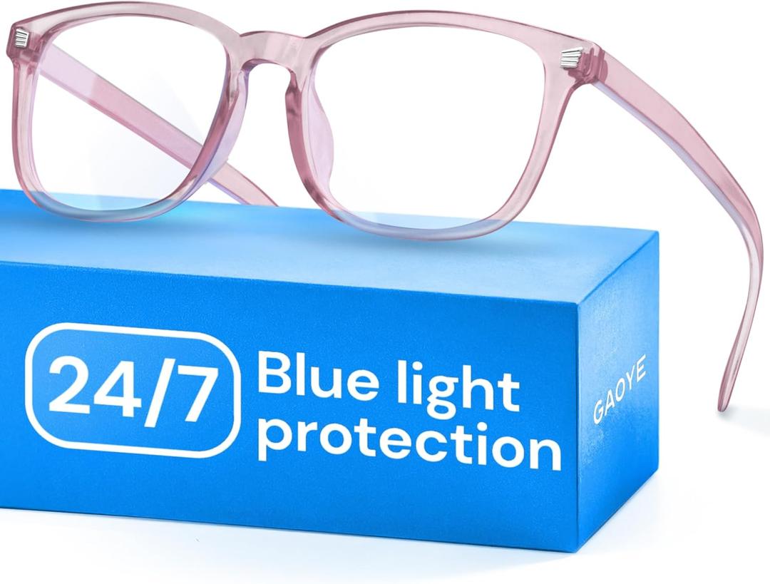 Gaoye Transparent Brown Blue Light Glasses for Computer & Gaming - Anti UV Ray Lenses, Scratch-Resistant & Comfort Fit (Medium, Frost Pink)