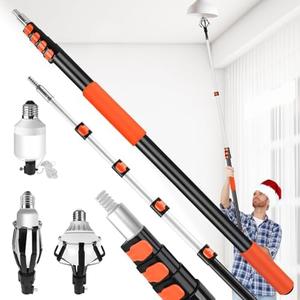 ACTREY 18FT Reach High Light Bulb Changer with Basket and Suction Cup,Light Bulb Changer for High Ceilings with 3-12FT Telescopic Extension Pole for High Ceilings and Recessed Lights