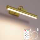 Picture Light Battery Operated, 13in Wireless Art Light for Paintings, Dimmable 5000mAh Recharging Battery Picture Light with Remote Control for Wall, Gallery Dartboard Art Bedroom (Gold-1Pack)