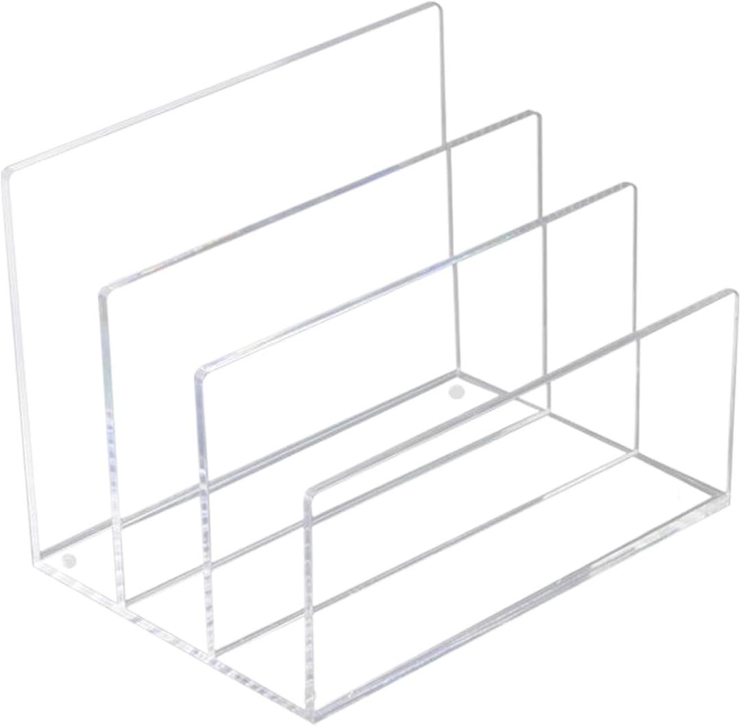 Clear Acrylic File Sorter Acrylic Desk Organizer File Organizer for Desk, File Folder Organizer for Document Paper Letter Book Envelope Laptop Organizer, Clear Acrylic File Organizer on Office Desktop