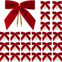 Utehilly 24 Pcs Red Small Velvet Christmas Bows for Christmas Tree, Wreath, Gift Wrapping, Crafts, Wedding, Party, Twist Tie Bows for Treat Bag Bakery Candy Bags, Home Decor 1" W,3.5 x 3.5 inch