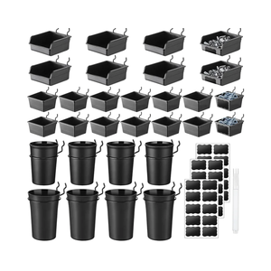 64 Pieces Pegboard Bins Pegboard Cups with Hooks and Loops Peg Hooks Assortment Organizer Accessory for Organizing Accessories Tools Storage Office Workshop Garage Workbench (Black)