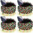4 Pack 180FT Solar Christmas Lights Outdoor Waterproof, Super Bright 320 LED Solar String Lights with 8 Lighting Modes, Green Wire Solar Twinkle Tree Lights for Outside Xmas Party(Red White and Green)